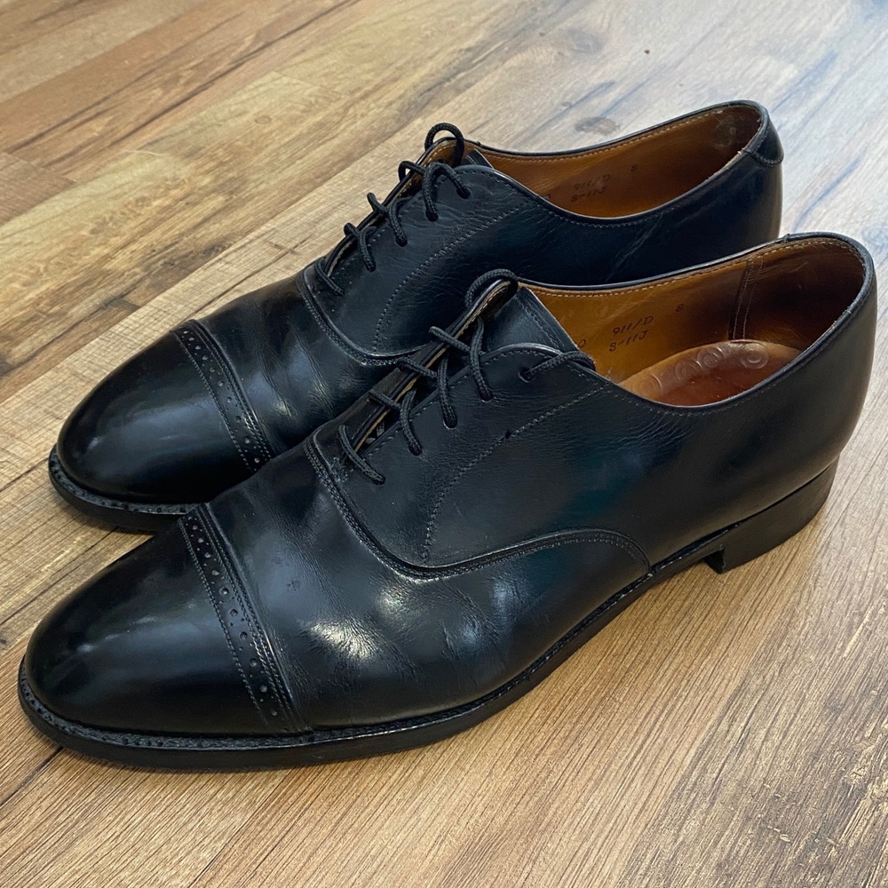 Brooks Brothers Peal & Co Mens Black Leather Cap Toe Oxford Shoes 8 D England